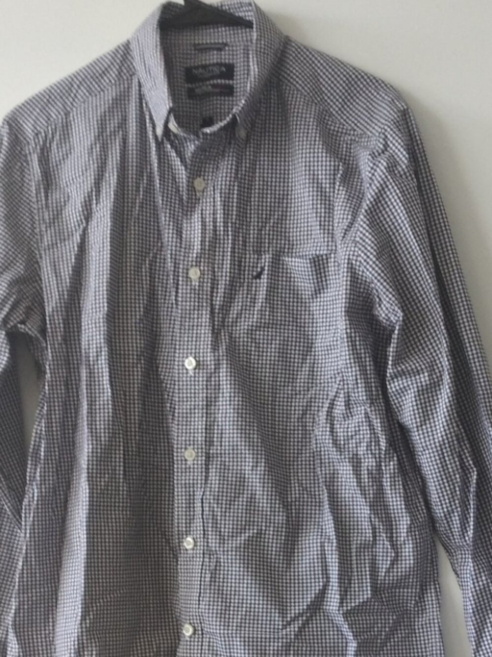 Nautica Men's Black and White Gingham Button Down Shirt